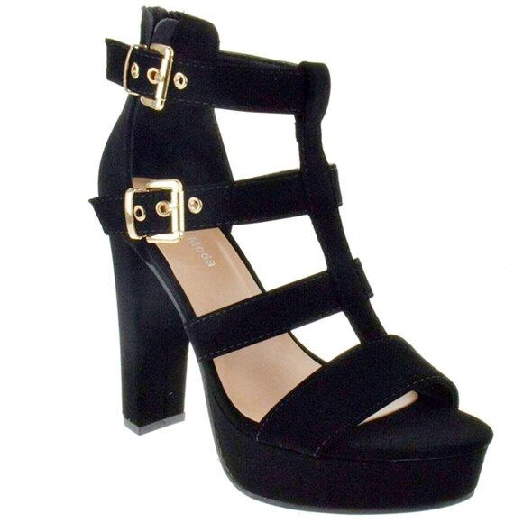 Top Moda Open Toe Faux Suede Platform Chunky High Heel Strappy Dress Sandals - Picture 2 of 7